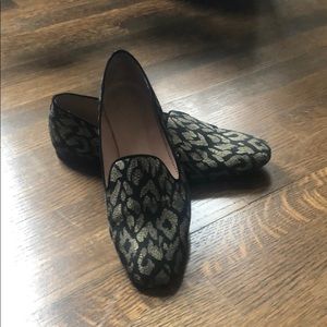 J Crew Metallic Leopard Fabric Slip-ons Sz 9 Black
